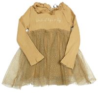 Béžové rebrované šaty s tylovou sukní River Island