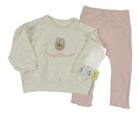 Nové - 2set - Bílá mikina se zajíčkem + světlerůžové žebrované tepláky Matalan