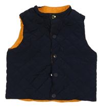 Tmavomodrá šušťáková prešívaná zateplená obojstranná vesta Jacadi