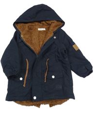 Tmavomodrá šušťáková zateplená parka s kapucňou Shein