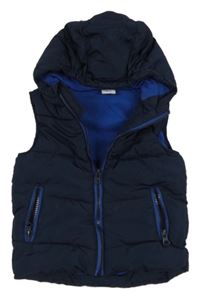 Tmavomodrá šušťáková prešívaná zateplená vesta s kapucňou Papagino