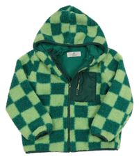 Zeleno-světlezelená kostkovaná huňatá podšitá bunda s kapucí H&M
