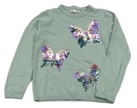 Svetlomodrý sveter s motýlky z flitrů Primark