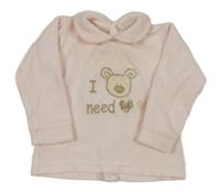 Svetloružová zamatová mikina s medvedíkom a golierikom Zippy