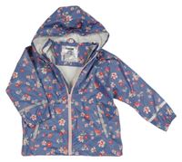 Modrá nepromokavá bunda s kvietkami a kapucňou Lupilu