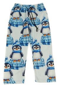 Biele chlpaté domáceé nohavice s tučňáky