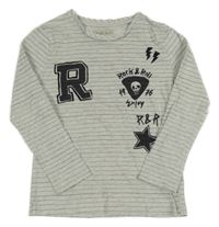 Šedé melírované pruhované triko s potiskem Zara