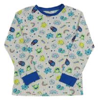 Bílo-šedé kostkované triko s příšerkami a modrými lemy C&A