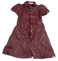 Vínové koženkové prepínaci šaty s balonovými rukávy C&A