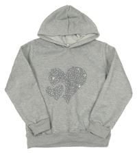 Sivá melírovaná mikina so srdiečkami a kapucňou