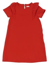 Červené rebrované šaty s volánikmi Next