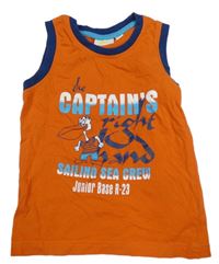 Oranžovo-tmavomodré tielko s pelikánom Kids