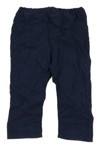 Tmavomodré ľanové nohavice H&M