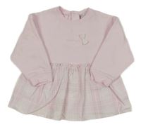 Svetloružová -kockovaná peplum mikina s mašlou Tutto Piccolo
