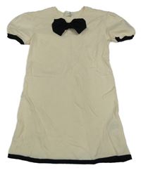 Smetanovo-čierne svetrové šaty s mašlou H&M