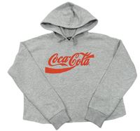 Sivá melírovaná crop mikina s nápisem - Coca Cola a kapucňou New Look