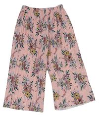 Svetloružové plisované culottes nohavice s kvietkami F&F
