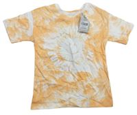 Oranžovo-bílé batikované tričko se sluníčkem a nápisy Tu