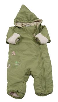 Světlekhaki šušťáková zimná kombinéza s motýlikmi a kapucňou impidimpi