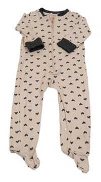 Světlepudrovo-tmavošedý overal se srdíčky