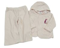 2Set - Svetloružová zamatová prepínaci podšitá mikina s tučňáčkem a kapucí + tepláky impidimpi