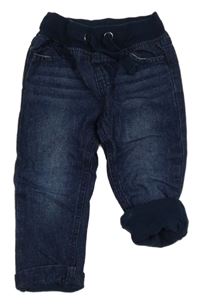 Tmavomodré teplákové podšité rifle s úpletovým pasom Smile