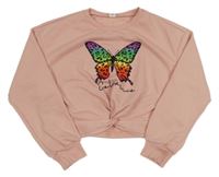 Svetloružová crop mikina s motýlkom a překřížením SHEIN