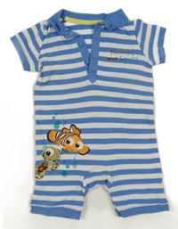 Modro-biely pruhovaný kraťasový overal s NEMEM a golierikom George