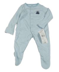 Nové - modro-biely pruhovaný overal s dinosaurom F&F