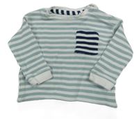 Šalvějovo-biela pruhovaná rebrovaná mikina s vreckom MANOR