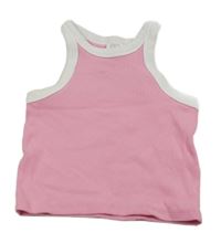 Růžovo-bílý žebrovaný crop top ZARA