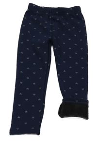 Tmavomodré teplákové zateplené legíny se srdíčky Topolino