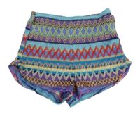 Farebné pruhované háčkované kraťasy s výšivkami SHEIN