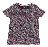 Tmavomodré kvietkovane rebrované crop tričko YIGGA