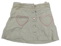 Svetlobéžová plátenná sukňa so srdiečkovanými vreckami