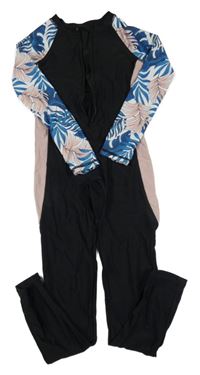 Čierno-starorůžovo-biely UV overal s lístečky SHEIN