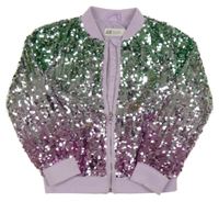 Světlefialovo-zeleno-růžový tylový flitrový jarní bomber H&M