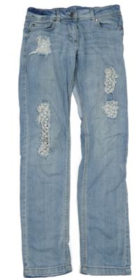 Světlemodré skinny rifle s krajkou YIGGA