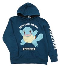 Tmavopetrolejová mikina s pokémonem a kapucí 