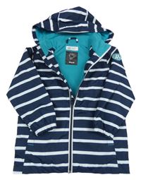 Tmavomodro-bílá pruhovaná šusťáková jarní bunda s nášivkou a odepínací kapucí H&M