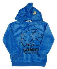 Modrá plyšová mikina se Sonicem a kapucí H&M