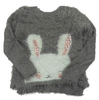 Sivý chlpatý sveter s králikom s flitrami H&M