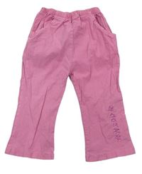 Ružové plátenné flare nohavice s nápismi