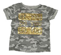 Sivé melírované army tričko s nápisom Primark