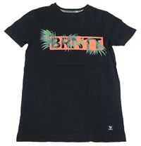 Černé tričko s nápisem a listy Brunotti