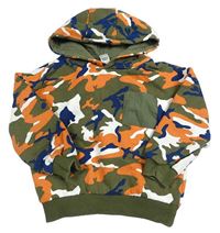Khaki-oranžovo-bílá army mikina s kapucí Tu