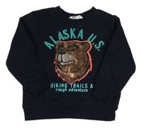 Tmavomodrá mikina s medvědem z flitrů H&M