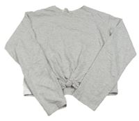 Světlešedé melírované crop triko s uzlem H&M