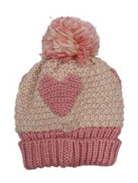 Ružová pletená čapica so srdcem a brmbolcom Peacocks
