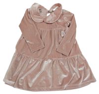 Růžové třpytivé sametové šaty s límečkem F&F